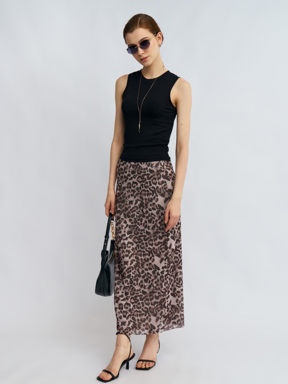 Юбка миди на резинке с леопардовым принтом