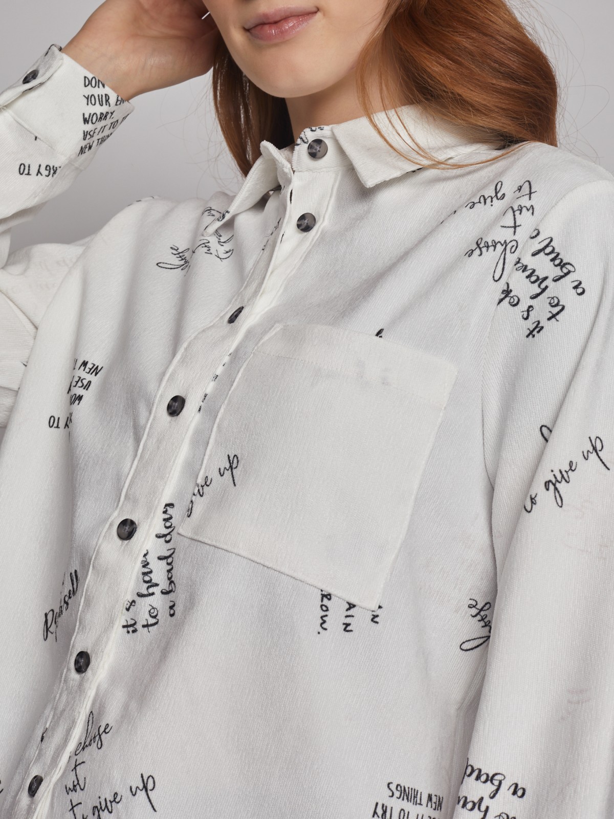 Верхняя рубашка из вельвета с надписями zolla 222311159021, цвет белый, размер XS - фото 4
