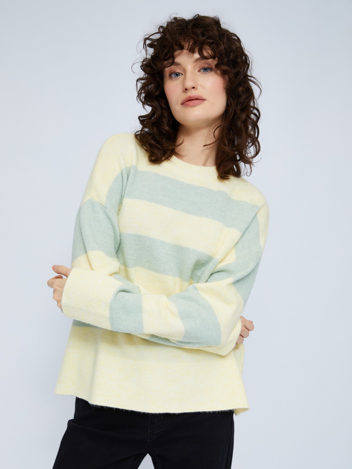 Вязаный джемпер в полоску с длинным рукавом