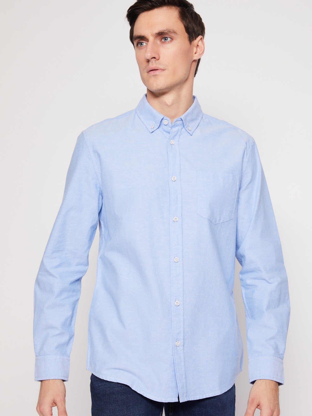 Хлопковая рубашка с длинным рукавом zolla 012122191013, цвет светло-голубой, размер M - фото 5
