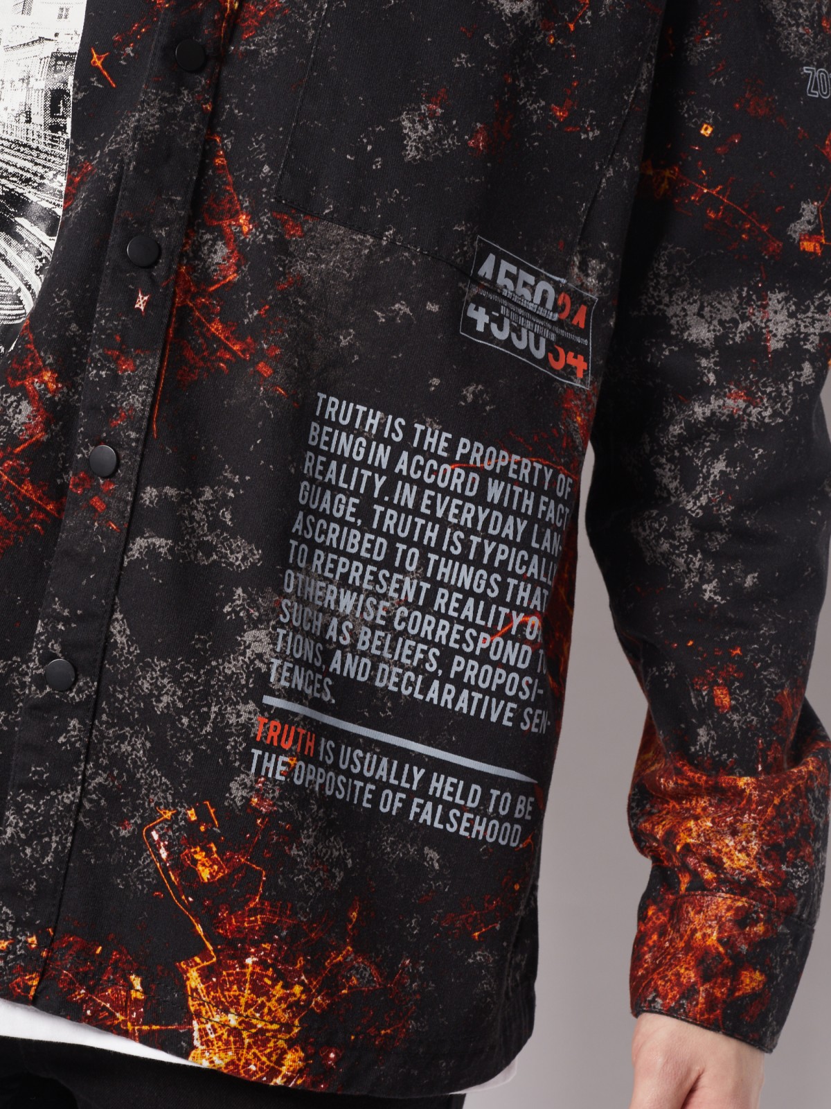 Куртка-рубашка из хлопка с принтом zolla 213122191103, цвет черный, размер S - фото 4