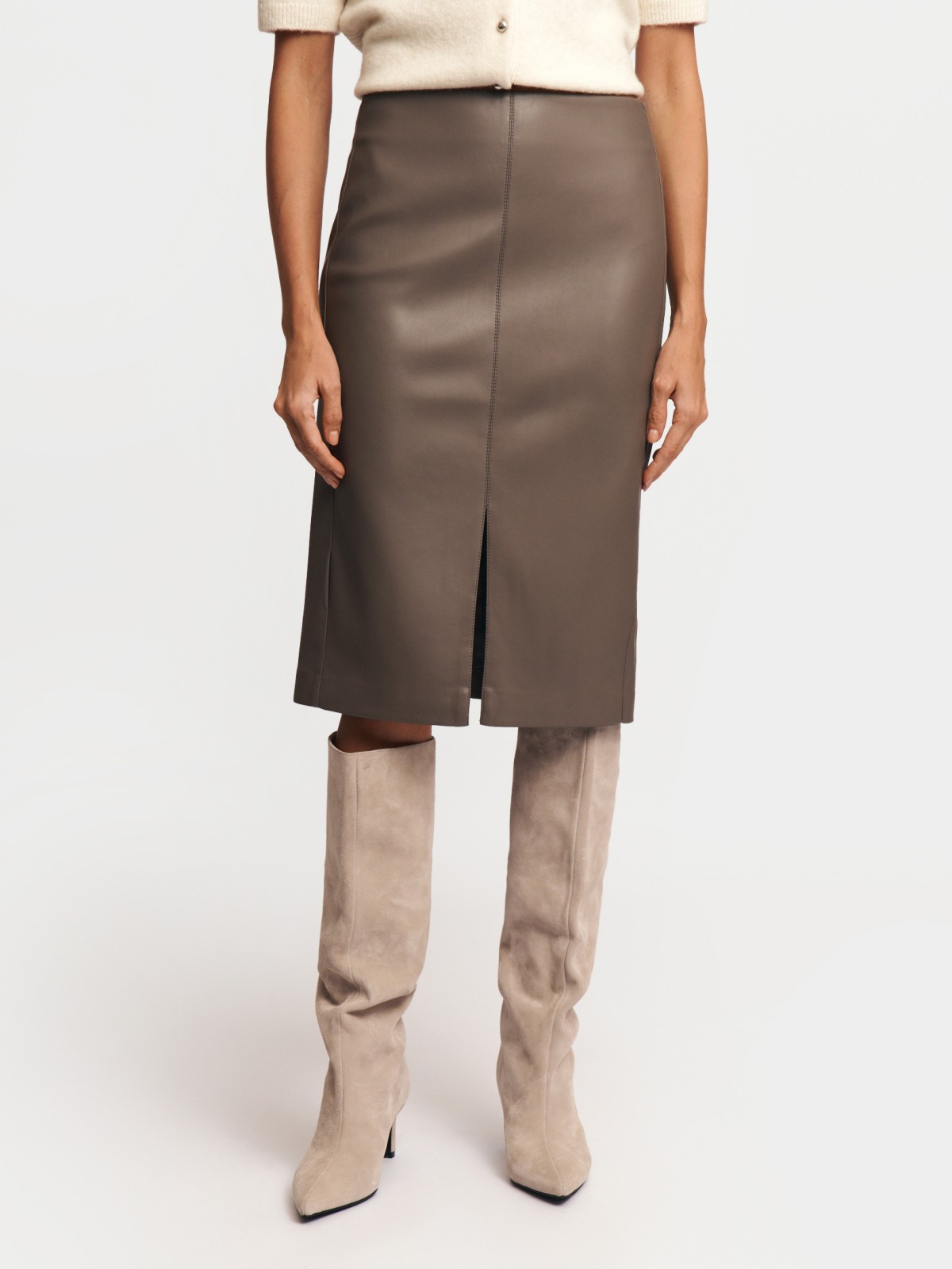 Юбка-карандаш из экокожи с разрезом