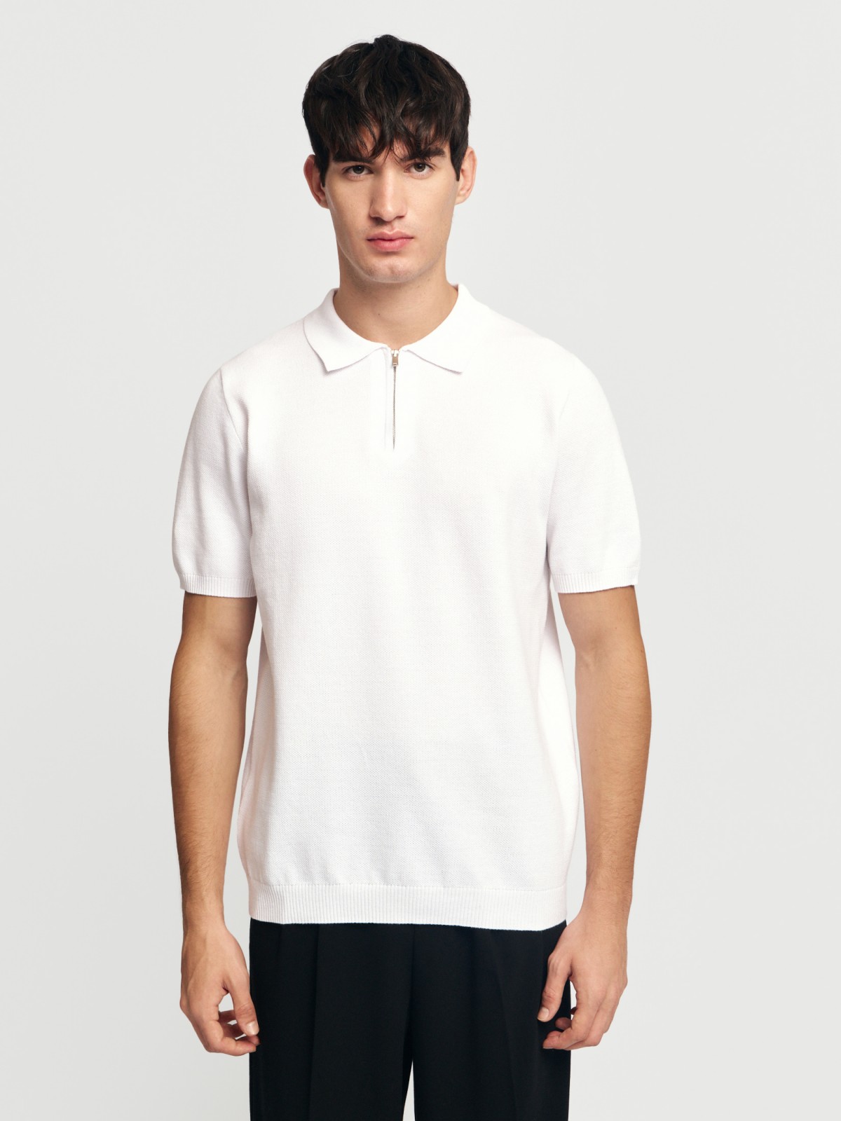 Трикотажный джемпер поло из хлопка с коротким рукавом