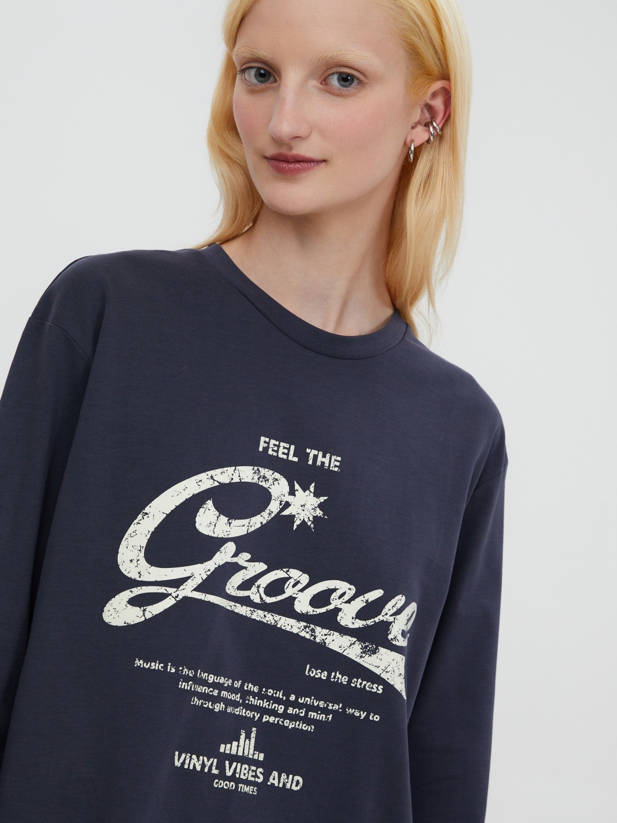 Лонгслив оверсайз из хлопка с принтом