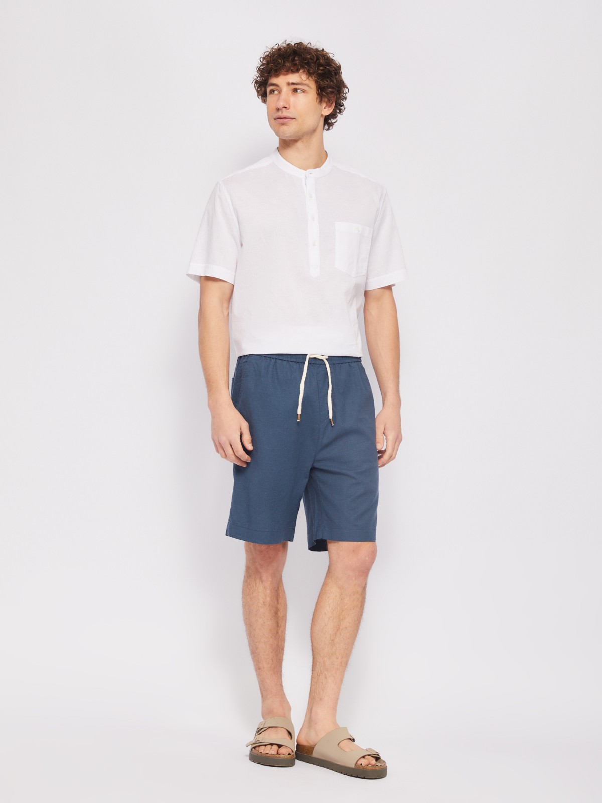 Удлинённые льняные шорты на резинке