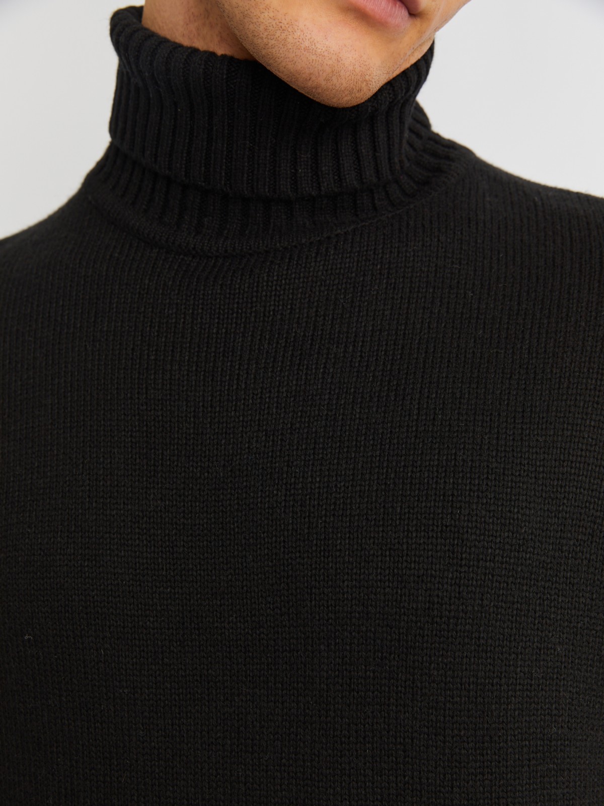 Вязаная шерстяная водолазка-свитер с горлом zolla 013436163072, цвет черный, размер M - фото 5