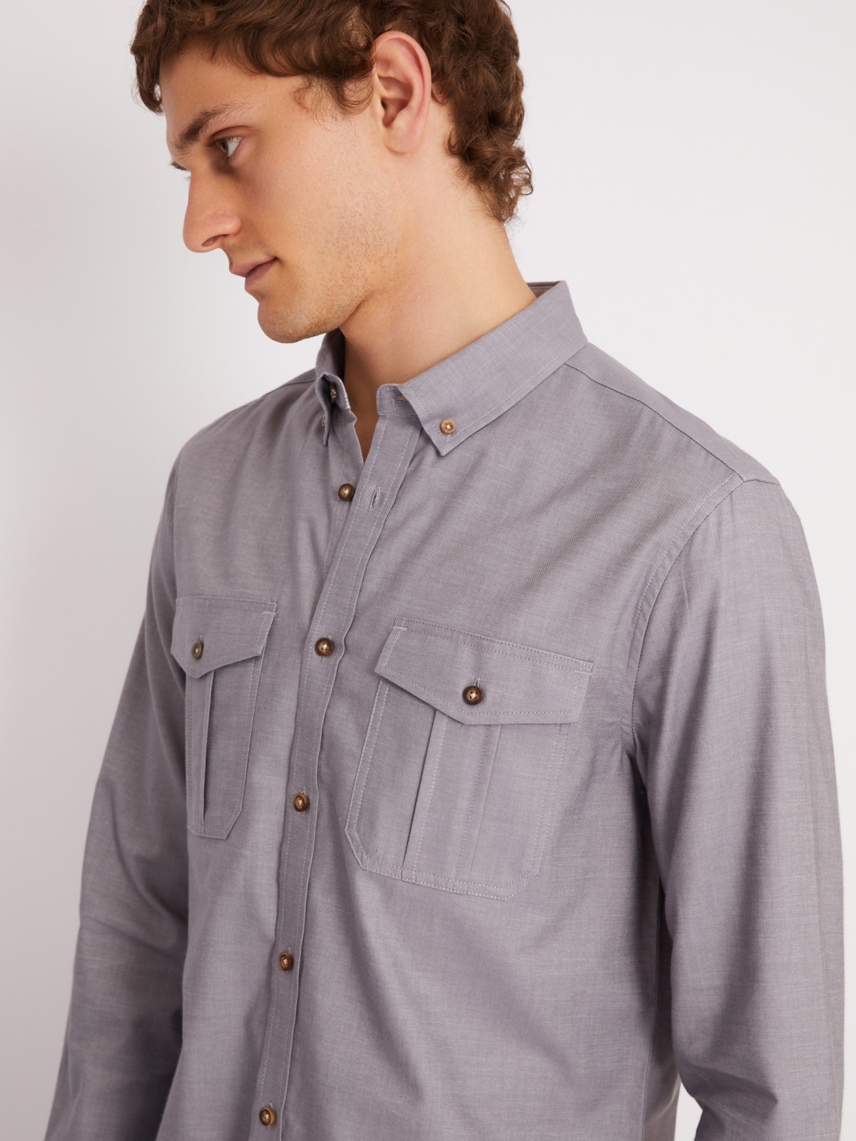 Рубашка прямого силуэта из хлопка с длинным рукавом zolla 213312162013, цвет серый, размер S - фото 4