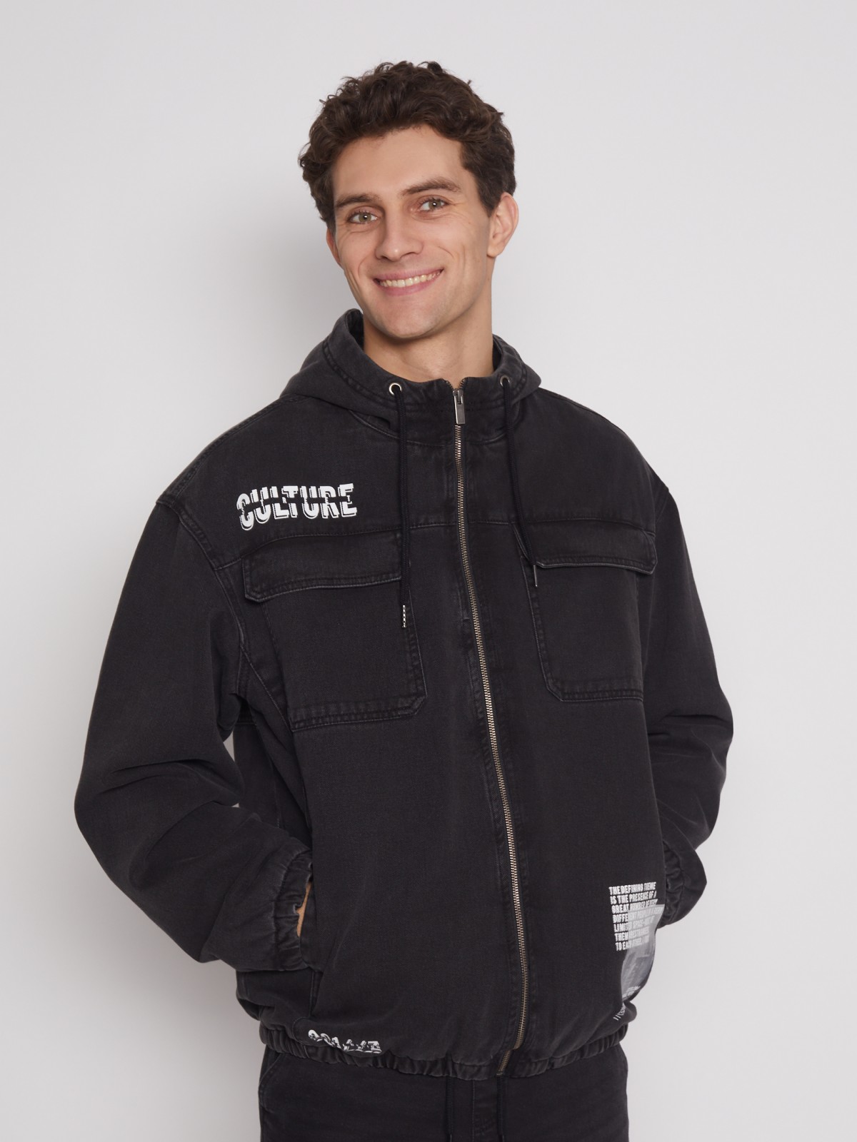 Джинсовая куртка-рубашка с капюшоном на молнии