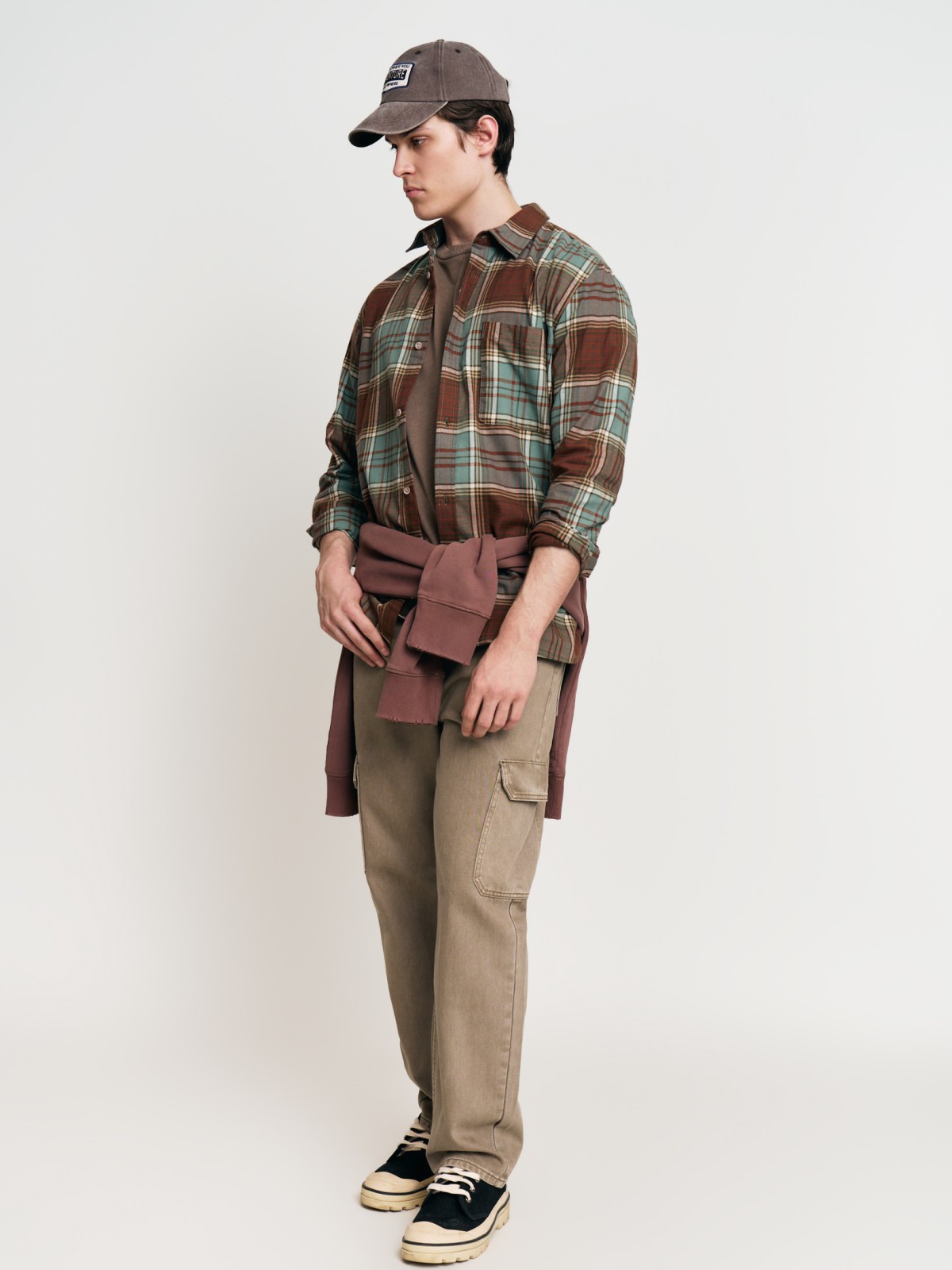 Рубашка из хлопка с длинным рукавом и узором в клетку