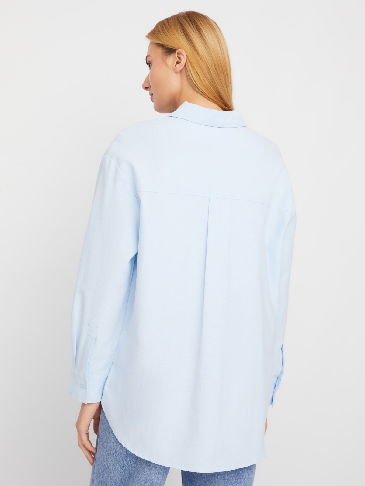 Рубашка свободного удлинённого силуэта оверсайз zolla 024111159433, цвет светло-голубой, размер XS - фото 6