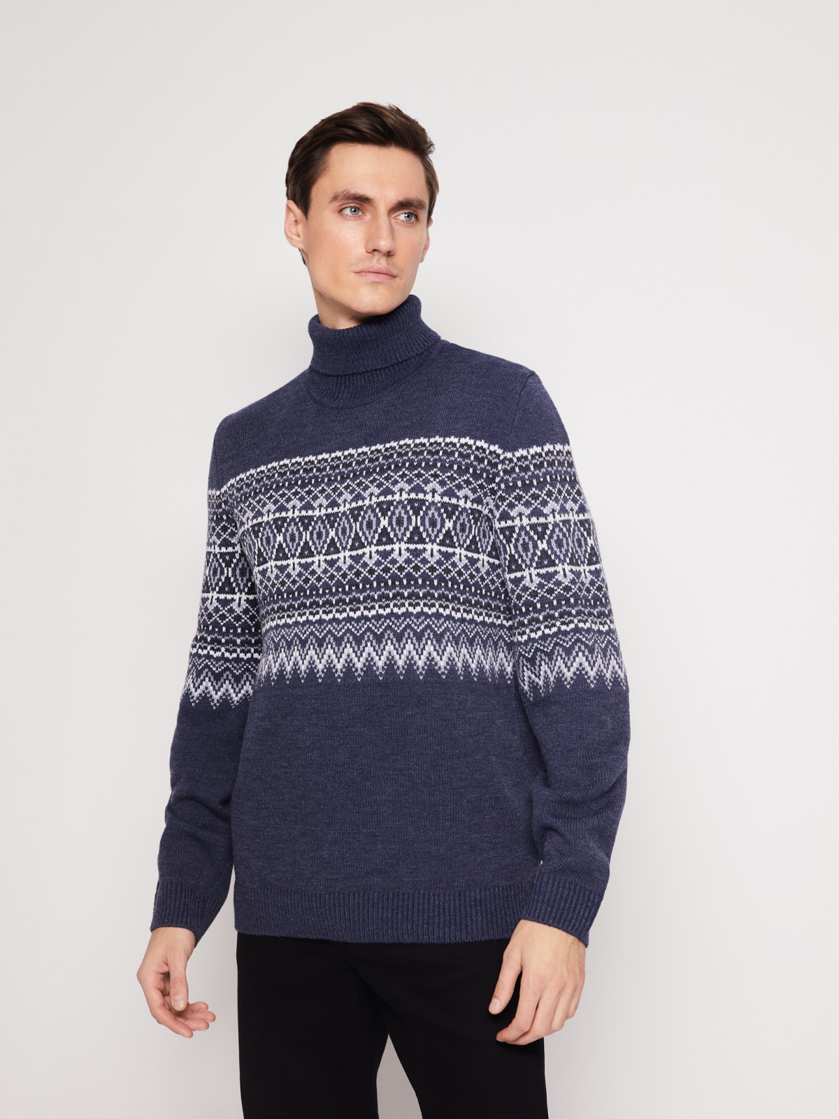 Вязаный свитер с узором zolla 011436143503, цвет голубой, размер S - фото 4