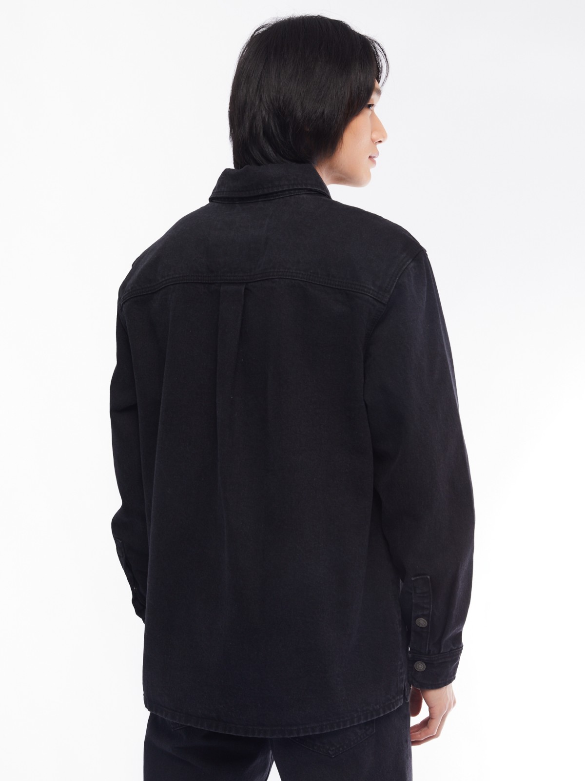 Джинсовая куртка-рубашка на кнопках zolla 014125D0V023, цвет черный, размер S - фото 6