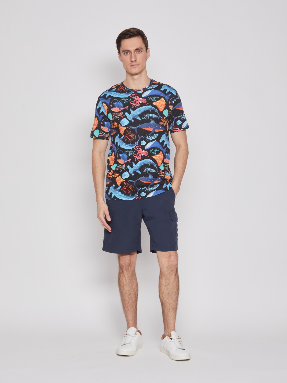 Принтованная футболка из хлопка с коротким рукавом