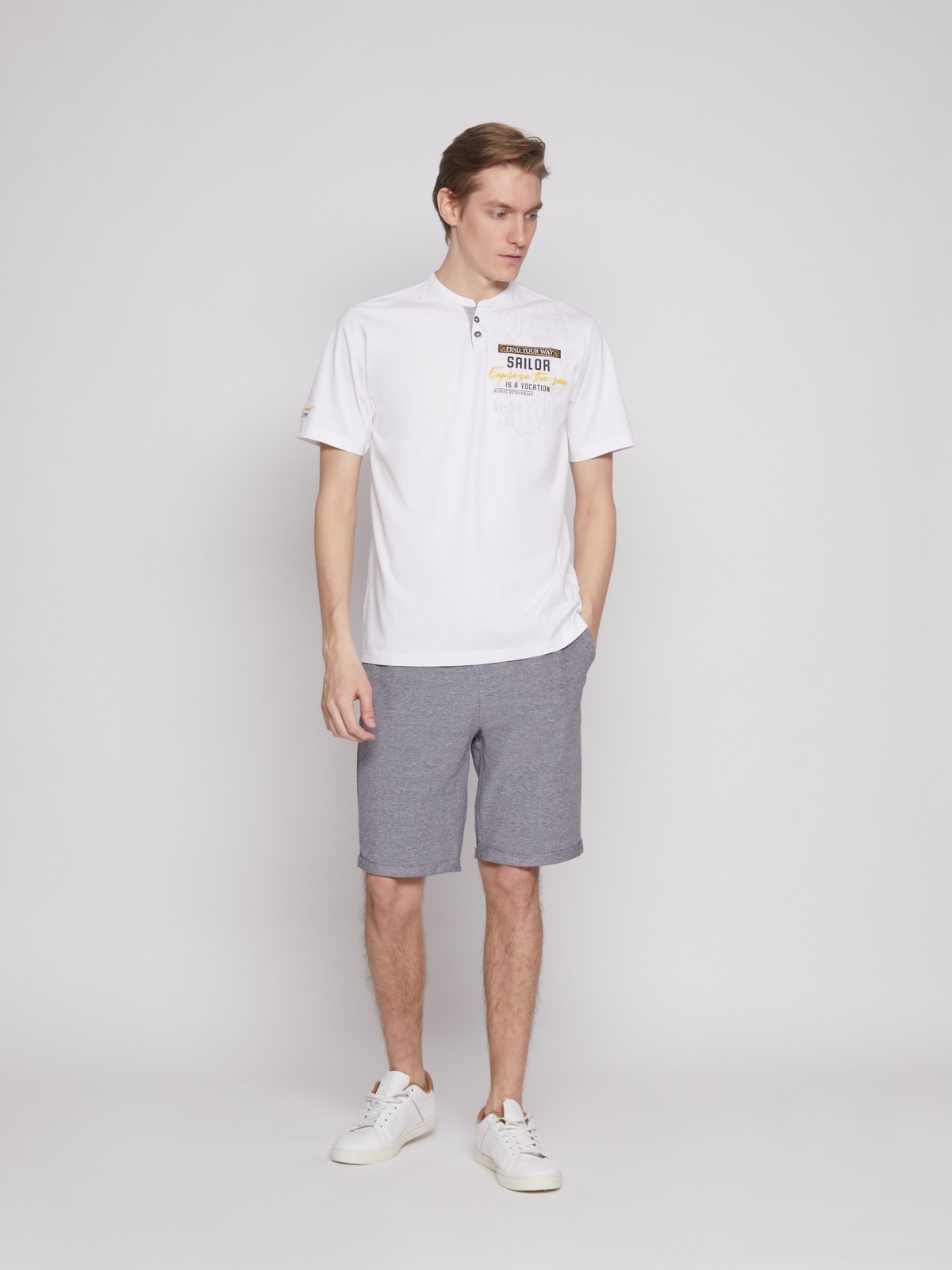 Футболка хенли из хлопка 01224328D093, цвет Белый, артикул 01224328D093 ...