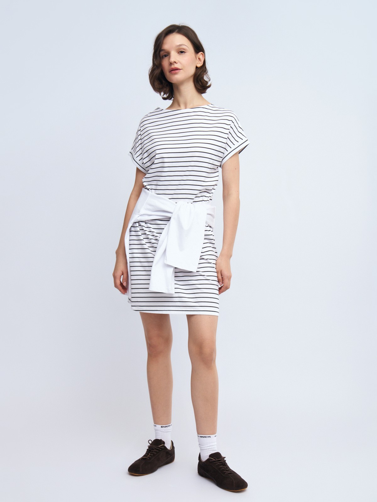 Платье-футболка из хлопка с поясом