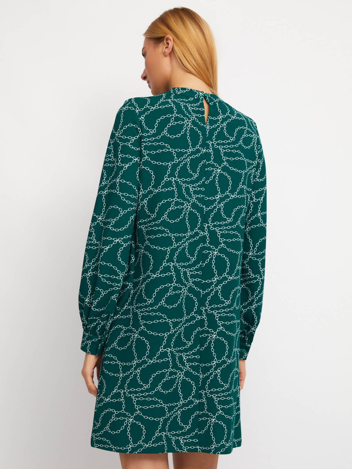 Платье длины мини с чокером и с принтом zolla 024118135203, цвет темно-зеленый, размер S - фото 6