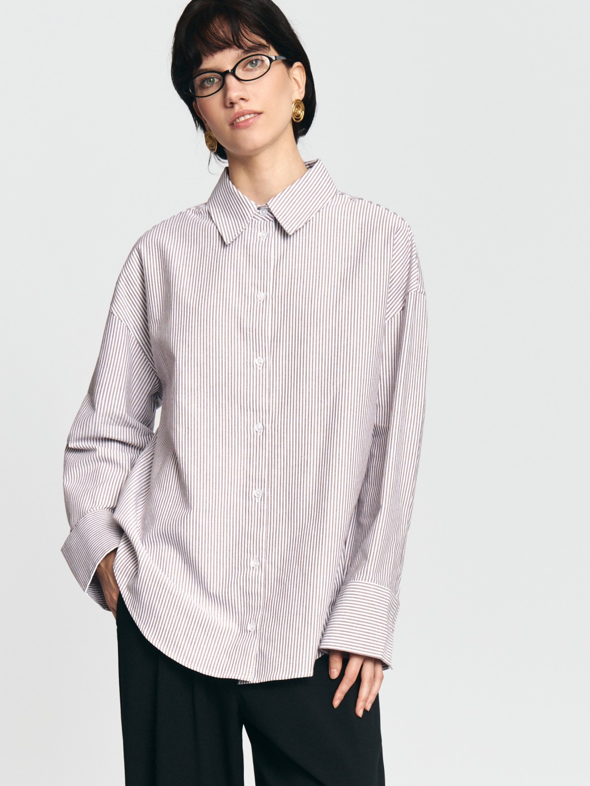 Рубашка из хлопка в полоску с длинным рукавом