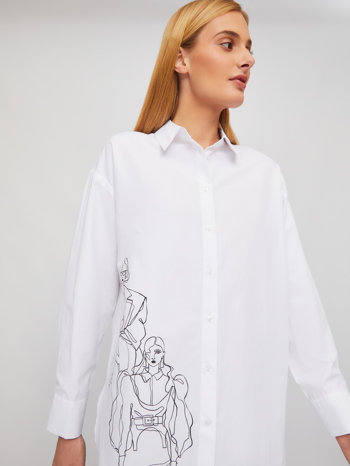 Рубашка свободного удлинённого силуэта с принтом zolla 02411117Y213, цвет белый, размер XXS - фото 5