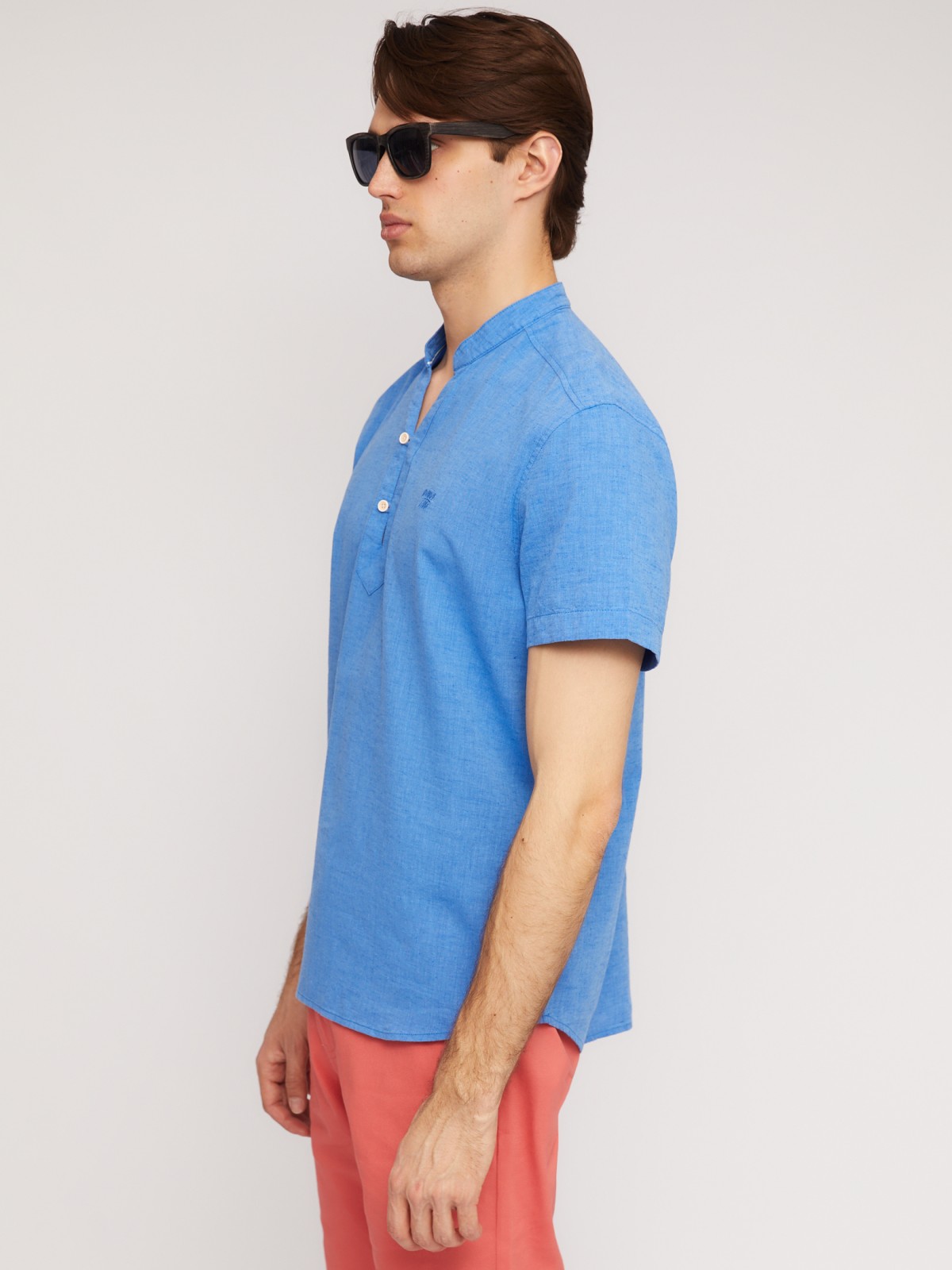 Льняная рубашка с коротким рукавом zolla 014242216073, цвет светло-голубой, размер M - фото 3