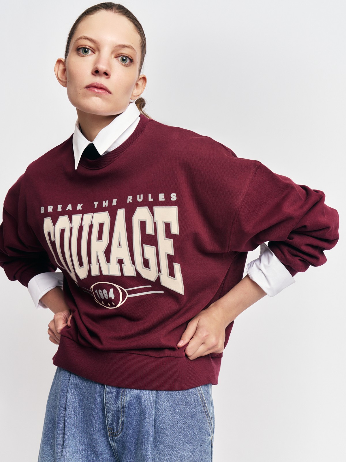 Свитшот оверсайз из хлопка с принтом