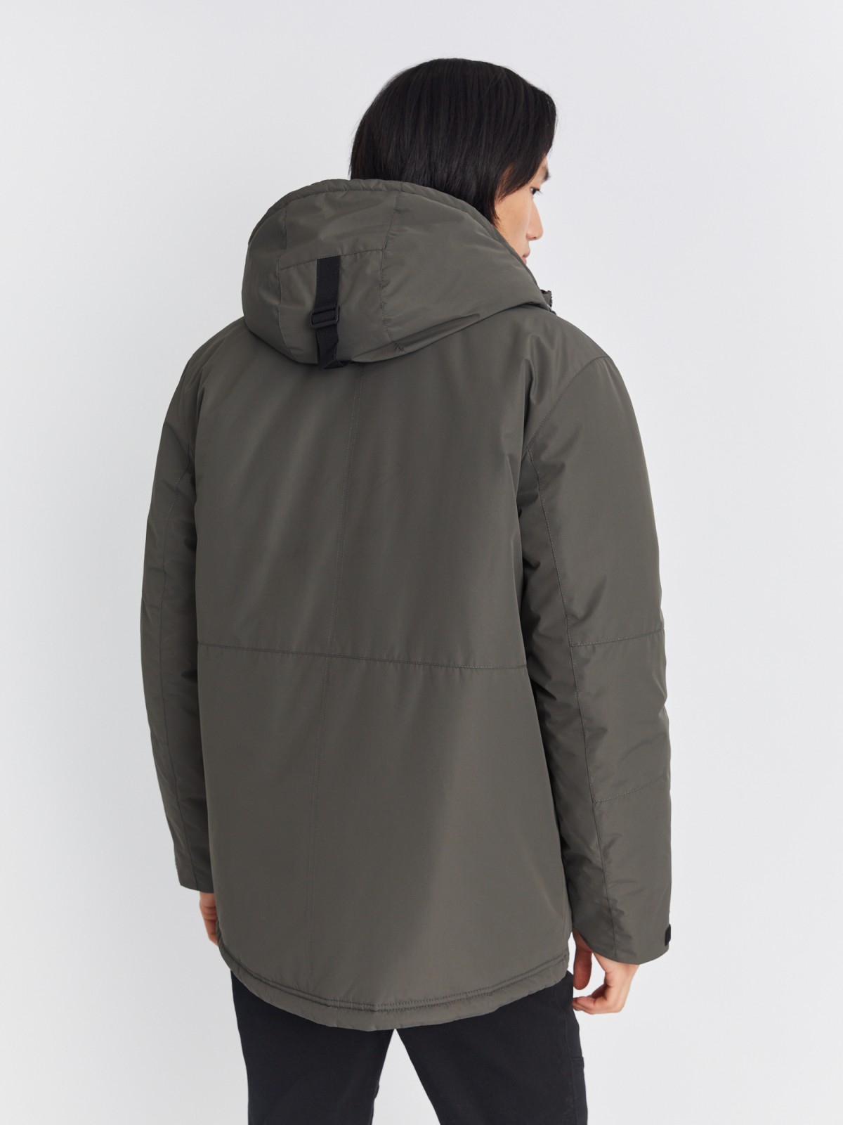 Тёплая куртка удлинённого силуэта с капюшоном на синтепоне zolla 013345102064, цвет хаки, размер L - фото 6