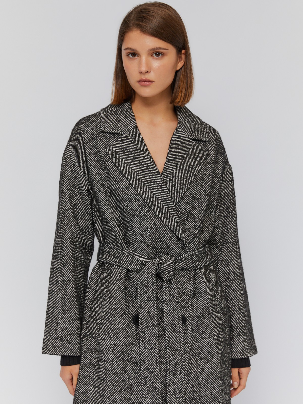 Длинное пальто оверсайз из шерсти с поясом