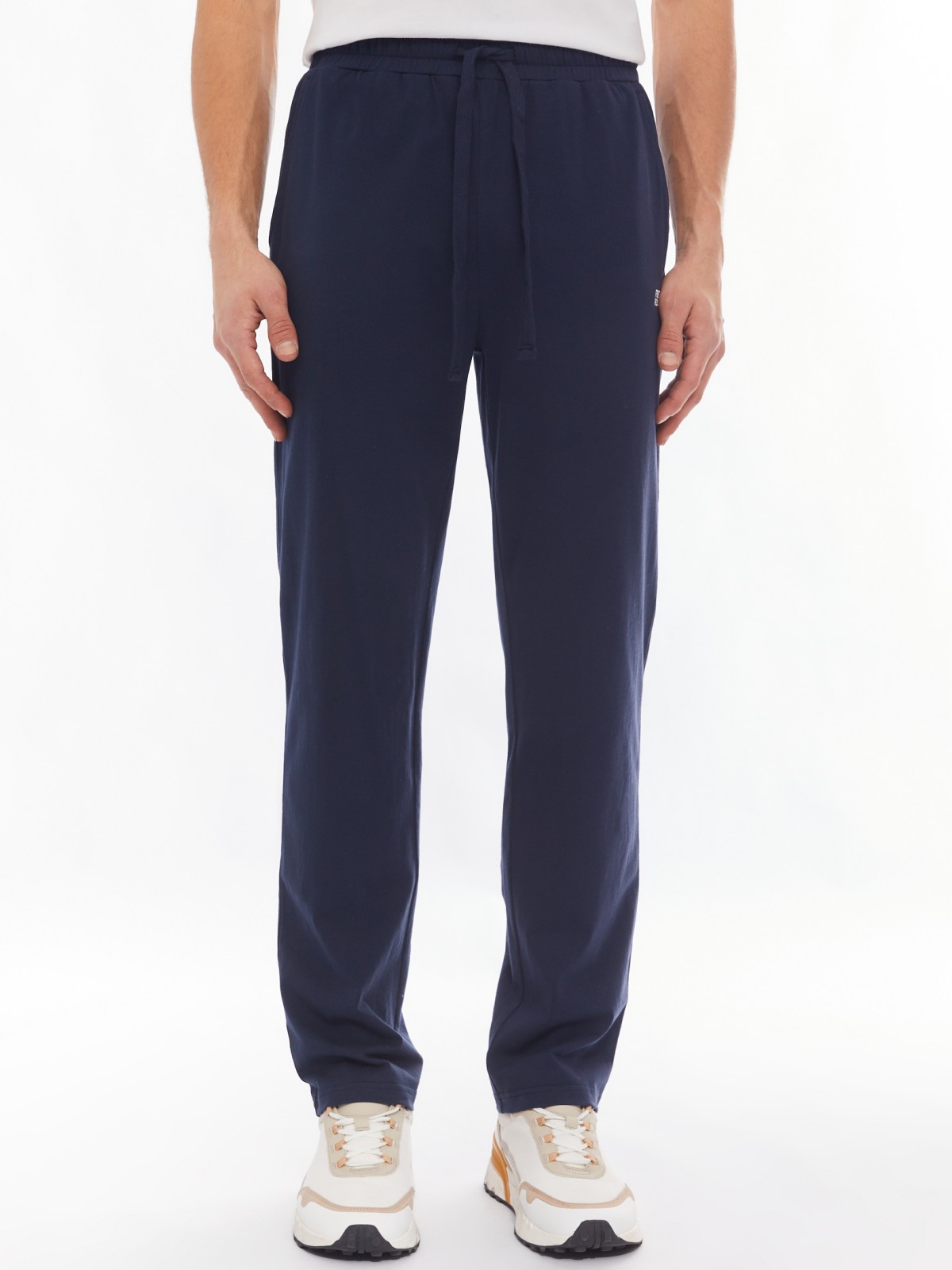 Трикотажные брюки из хлопка в спортивном стиле zolla 014137675012, цвет синий, размер S - фото 2