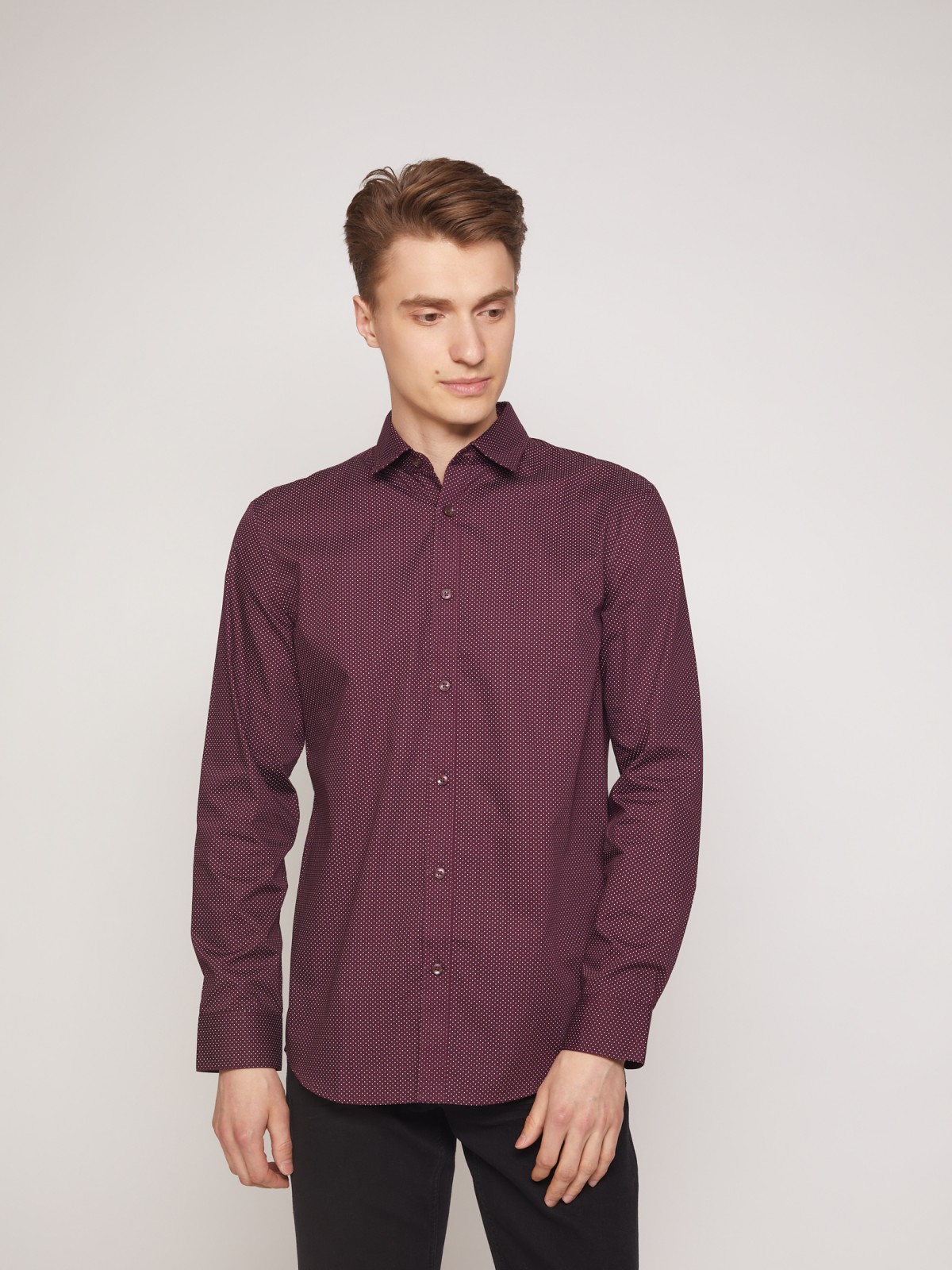 Рубашка приталенного силуэта zolla 011322159052, цвет бордо, размер S - фото 3