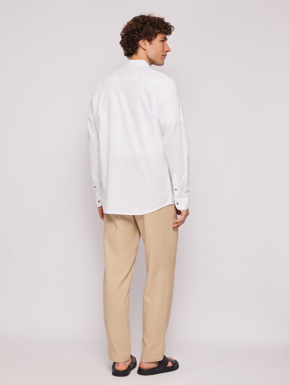 Льняная офисная рубашка прямого силуэта с карманом zolla 014212159013, цвет белый, размер M - фото 6