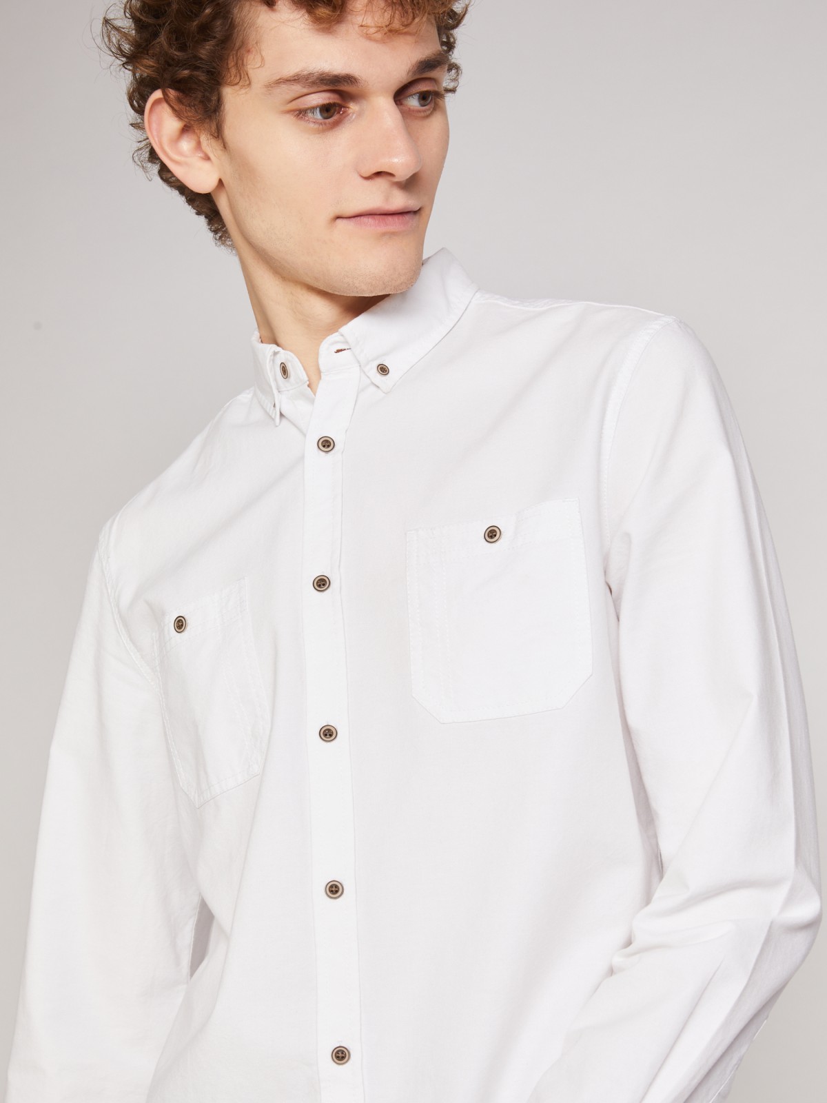 Хлопковая рубашка полуприлегающего силуэта zolla 011312191023, цвет белый, размер XS - фото 4