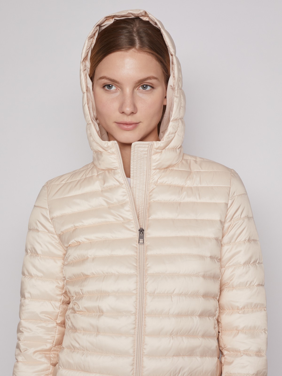 Утеплённая стёганая куртка с капюшоном zolla 022125112224, цвет розовый, размер XS - фото 4