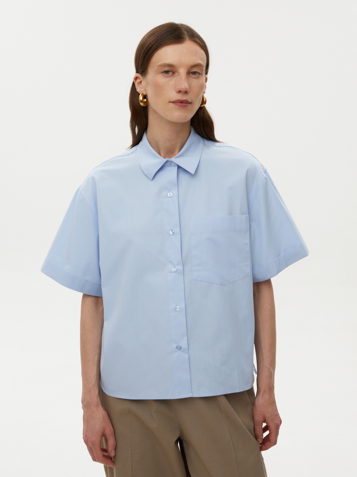 Рубашка оверсайз из хлопка с коротким рукавом