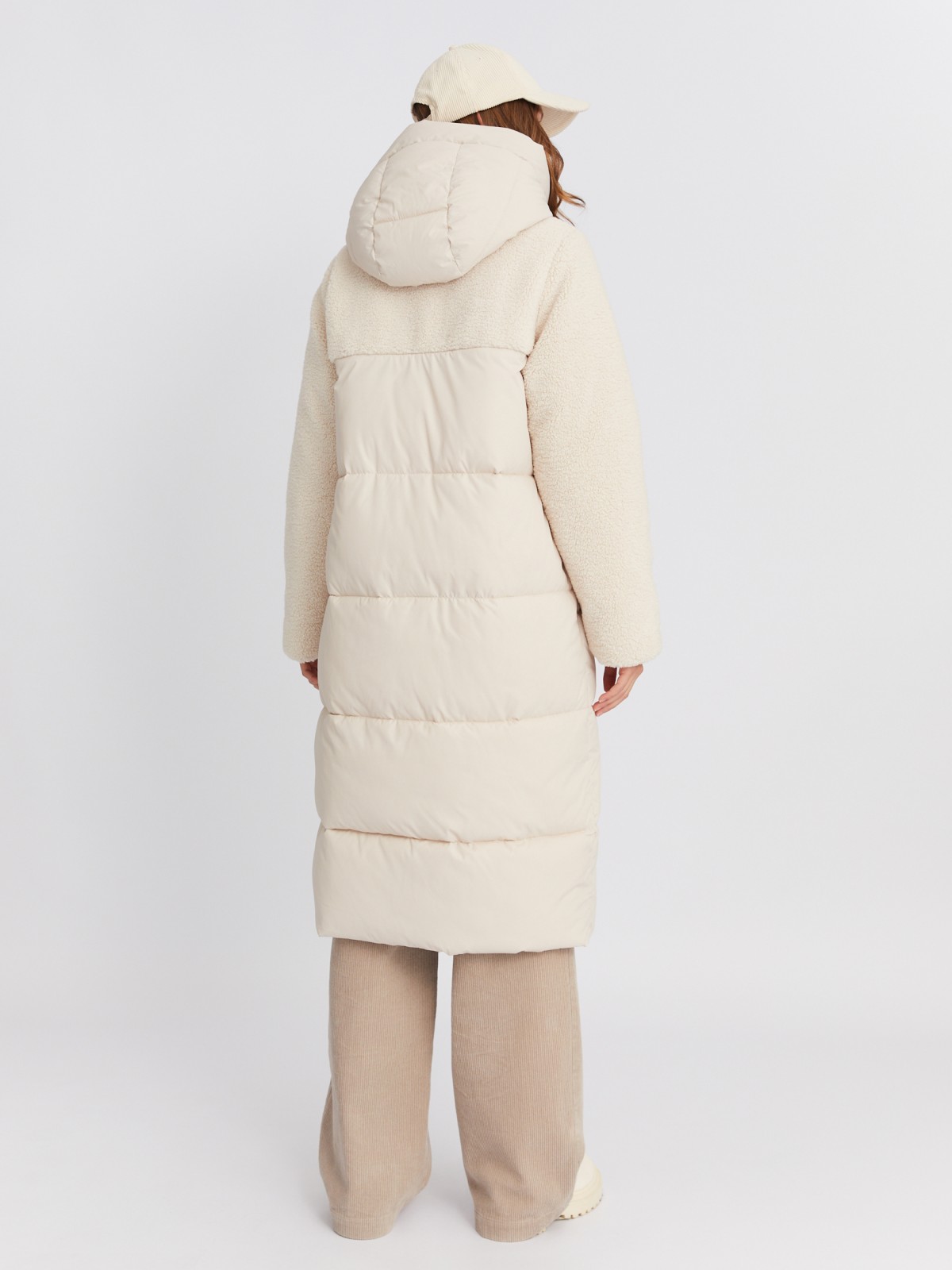Тёплая куртка-пальто с отделкой из экомеха и капюшоном zolla 023425212154, цвет молоко, размер M - фото 6