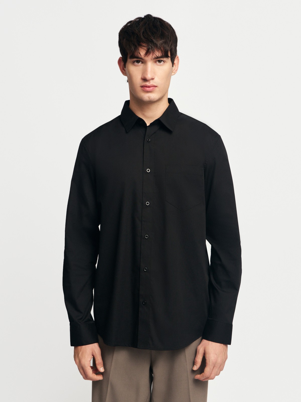 Однотонная рубашка с длинным рукавом