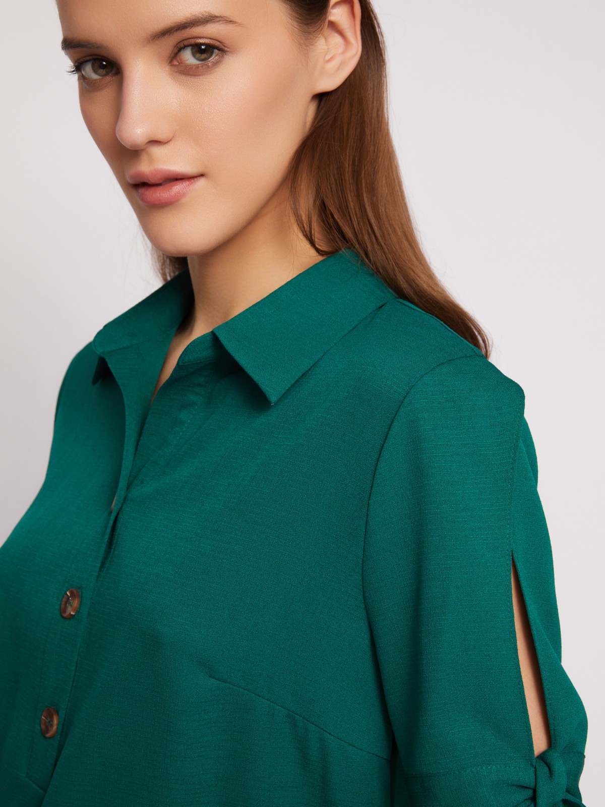 Платье-рубашка мини с акцентом на рукавах zolla 024218239333, цвет темно-зеленый, размер XXXL - фото 5