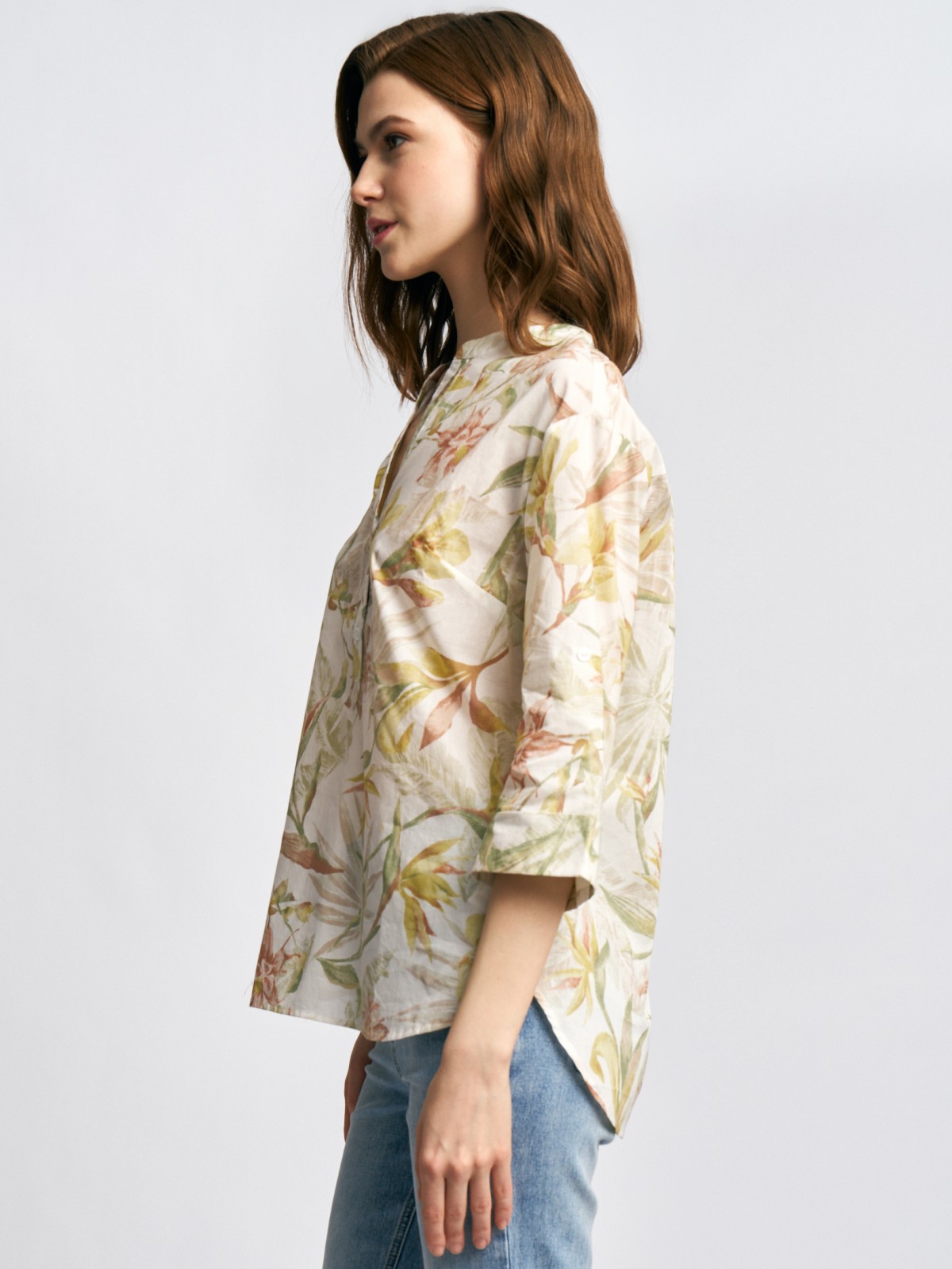 Блузка из хлопка с цветочным принтом