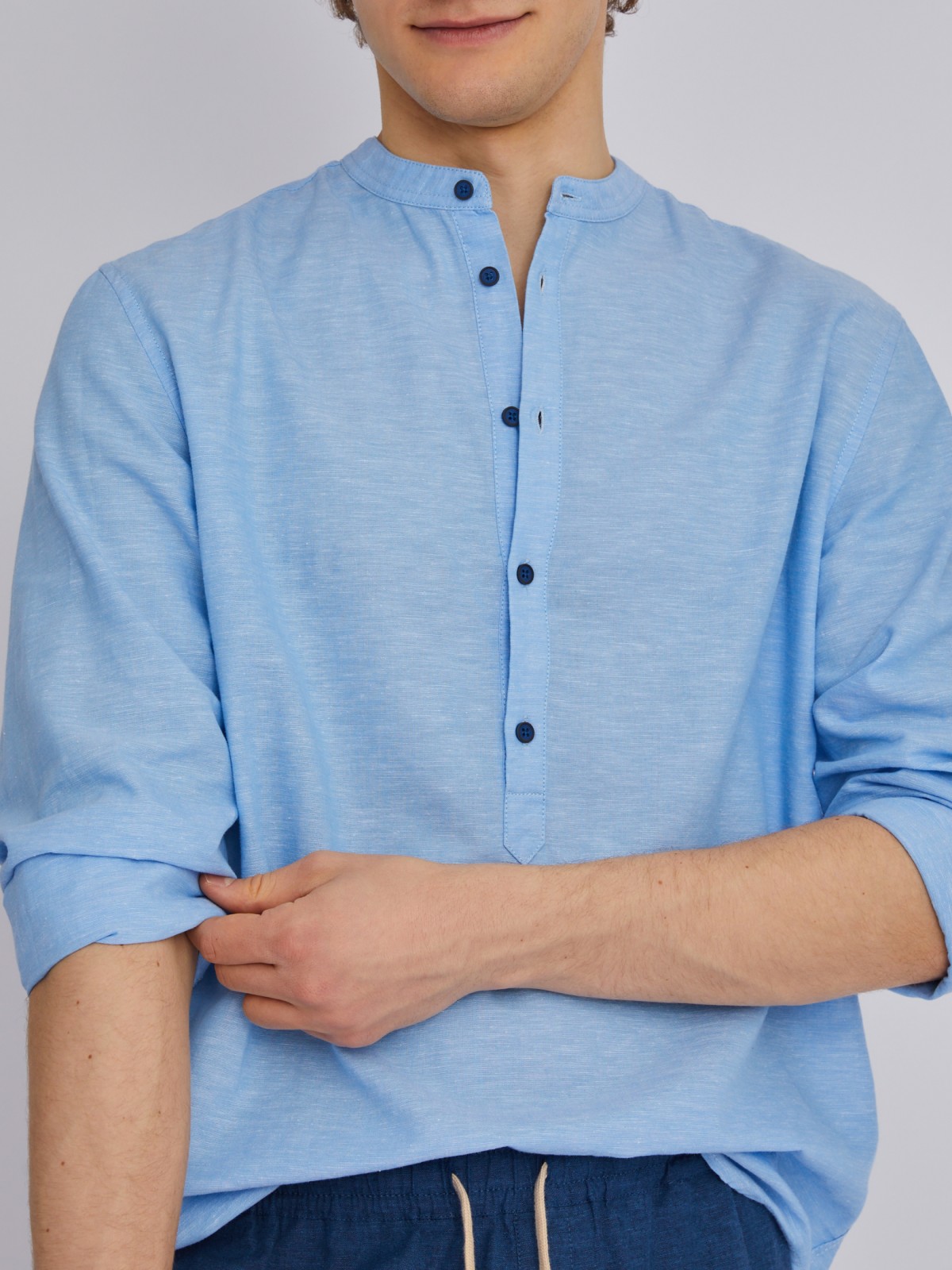 Рубашка из льна с длинным рукавом zolla 013232159013, цвет светло-голубой, размер S - фото 4