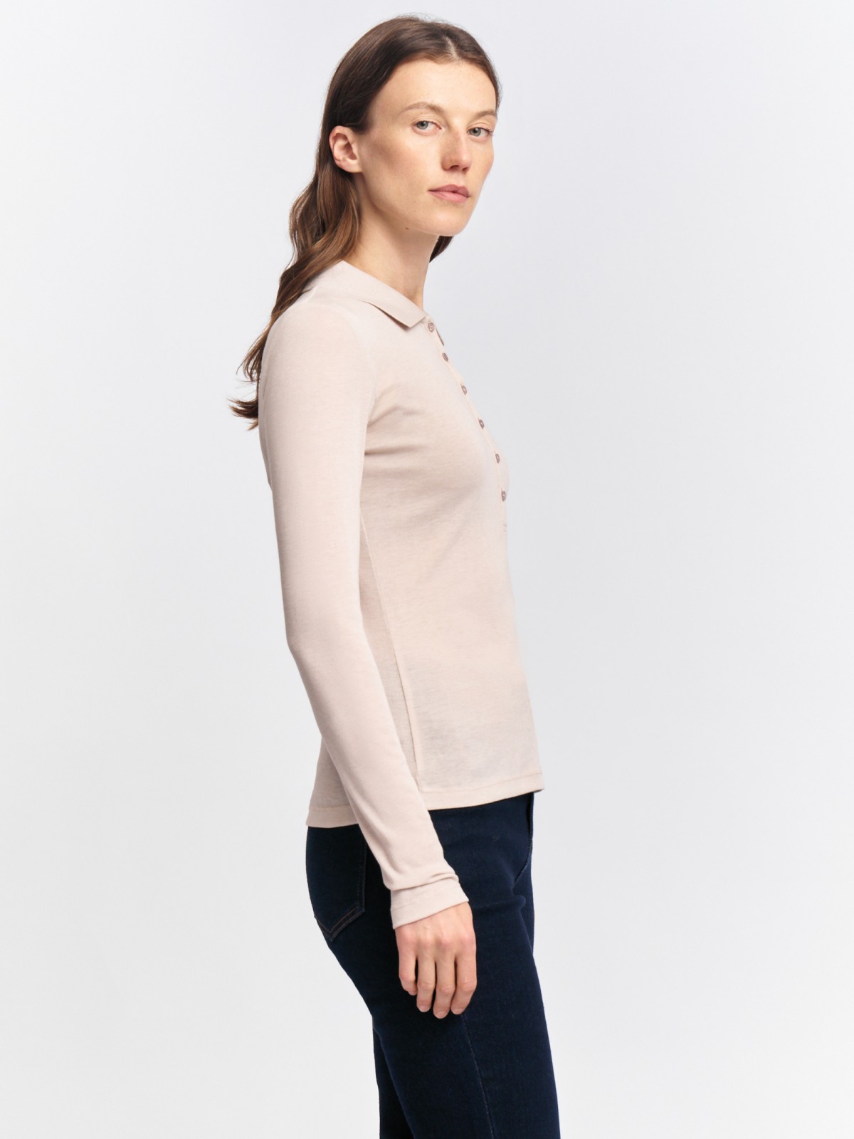 Трикотажный лонгслив поло на пуговицах