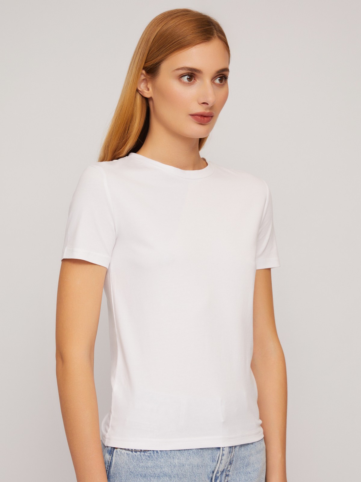 Трикотажный базовая футболка из хлопка без принта zolla 024233264132, цвет белый, размер XS - фото 5