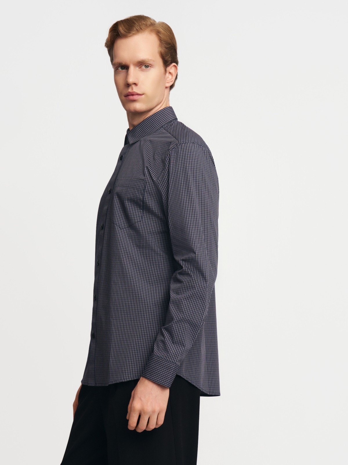 Офисная рубашка прямого силуэта с узором в клетку