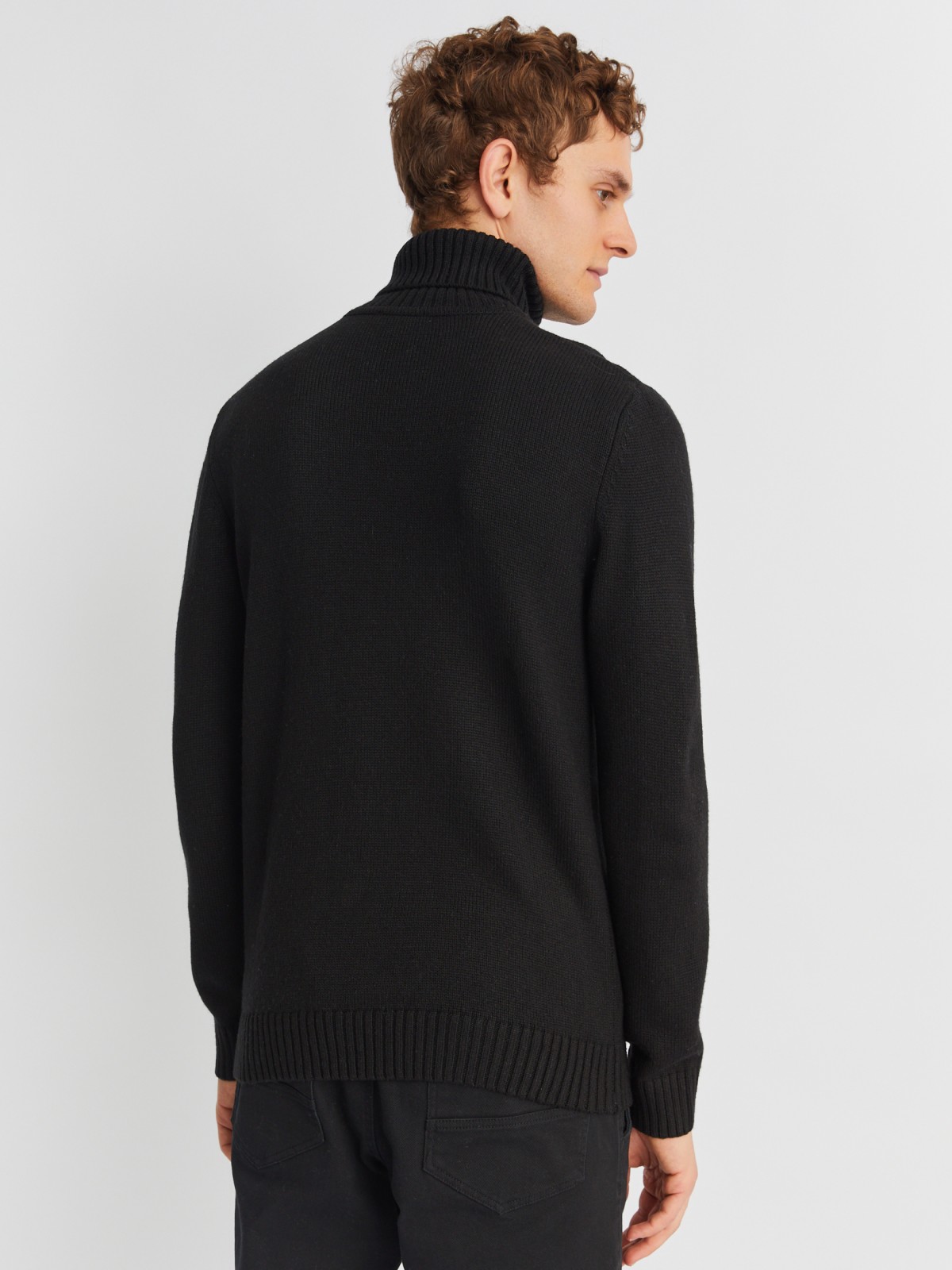 Вязаная шерстяная водолазка-свитер с горлом zolla 013436163072, цвет черный, размер M - фото 6