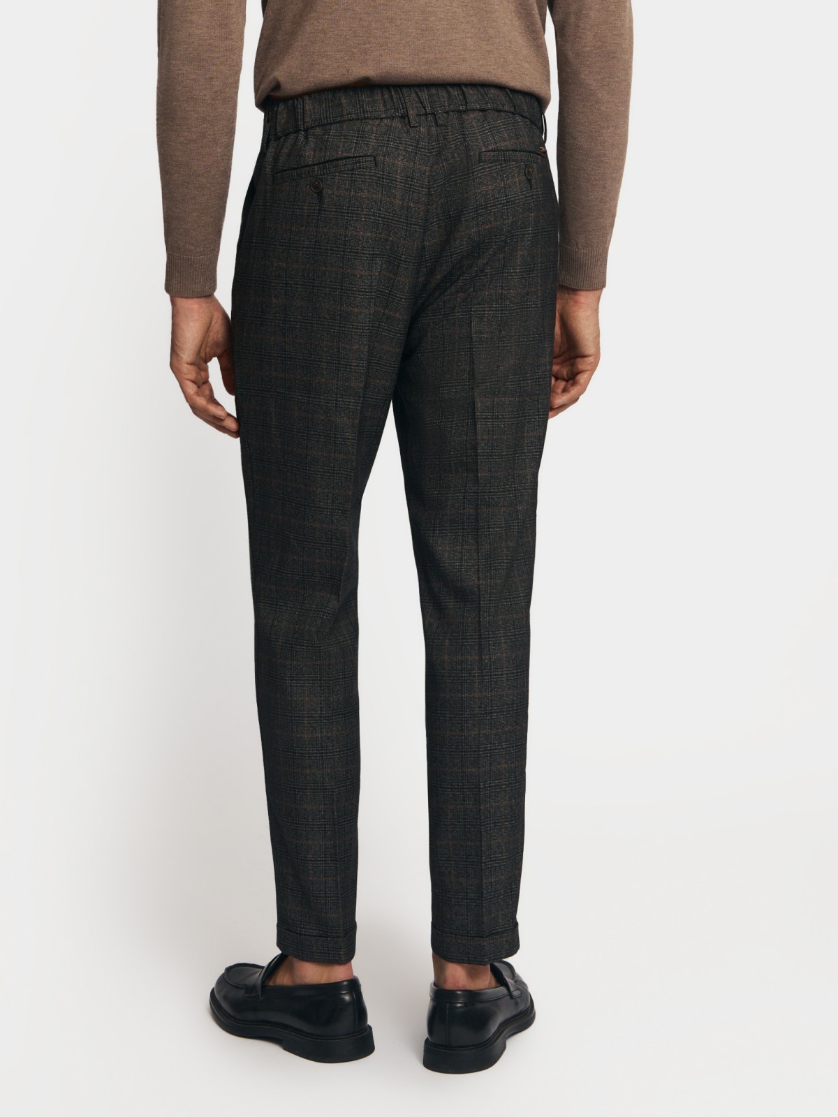 Брюки силуэта Tapered в клетку с поясом на резинке