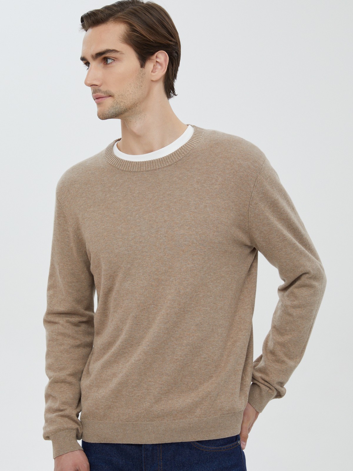 Тонкий трикотажный джемпер из хлопка с длинным рукавом