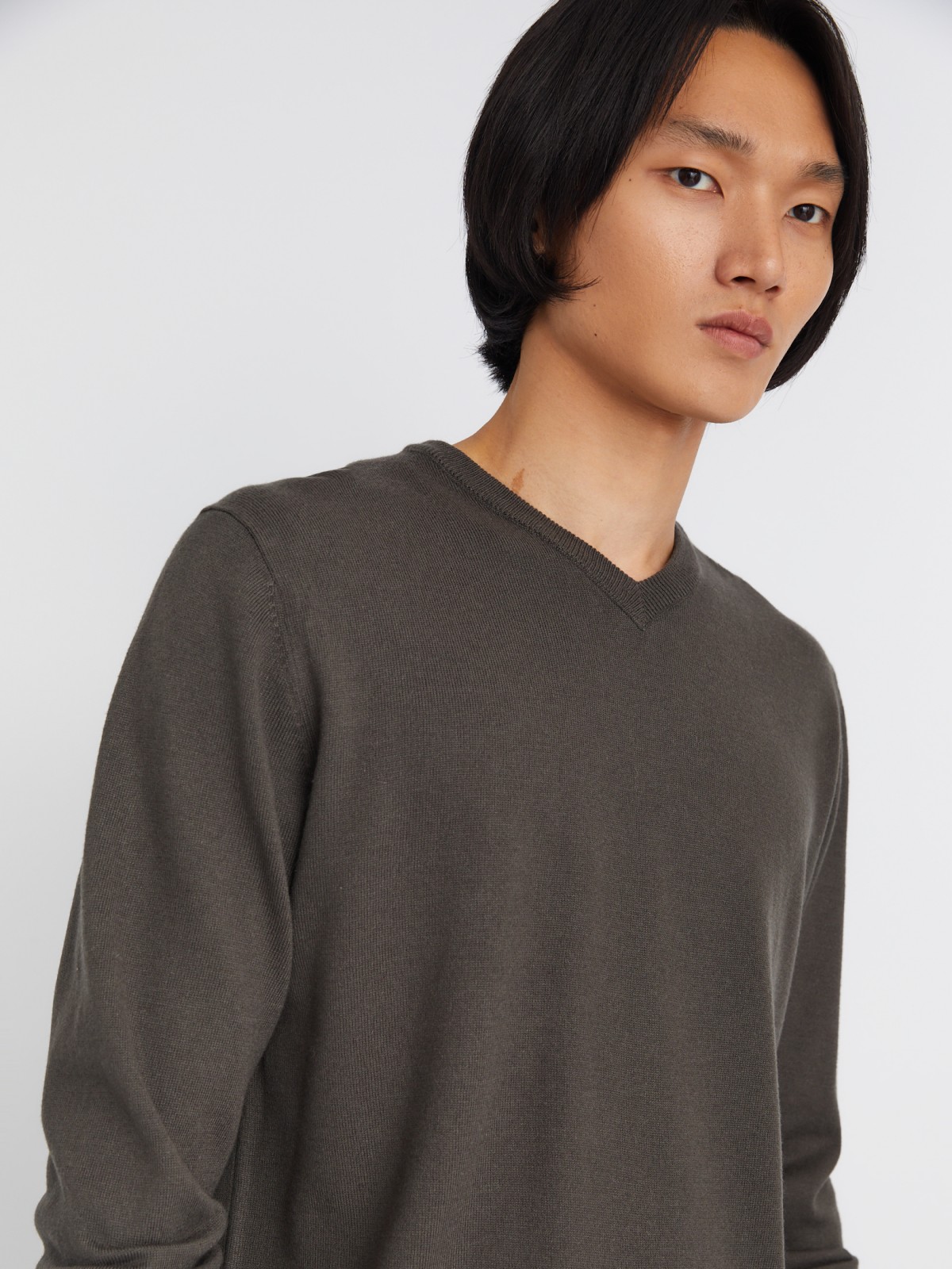 Шерстяной трикотажный пуловер с треугольным вырезом и длинным рукавом zolla 013346163042, цвет темно-серый, размер M - фото 5