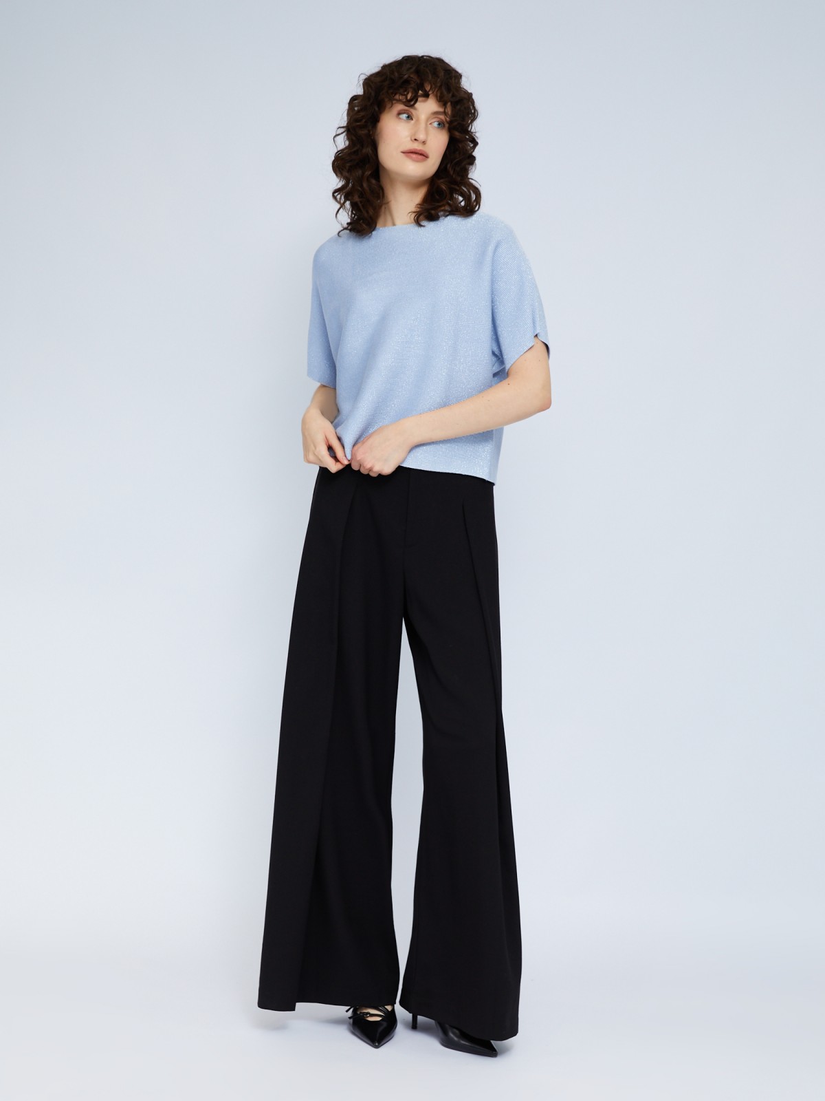 Блестящий джемпер с люрексом и с коротким рукавом