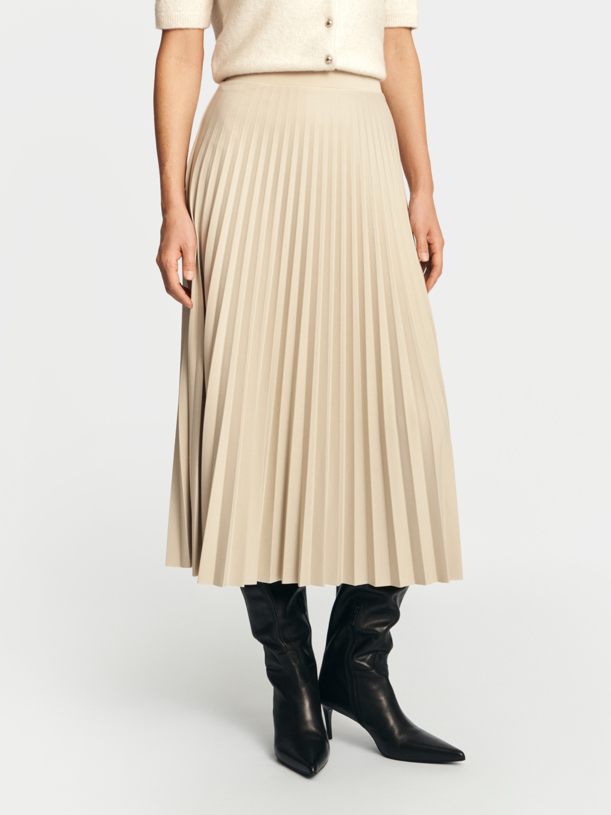 Трикотажная юбка плиссе длины миди на резинке