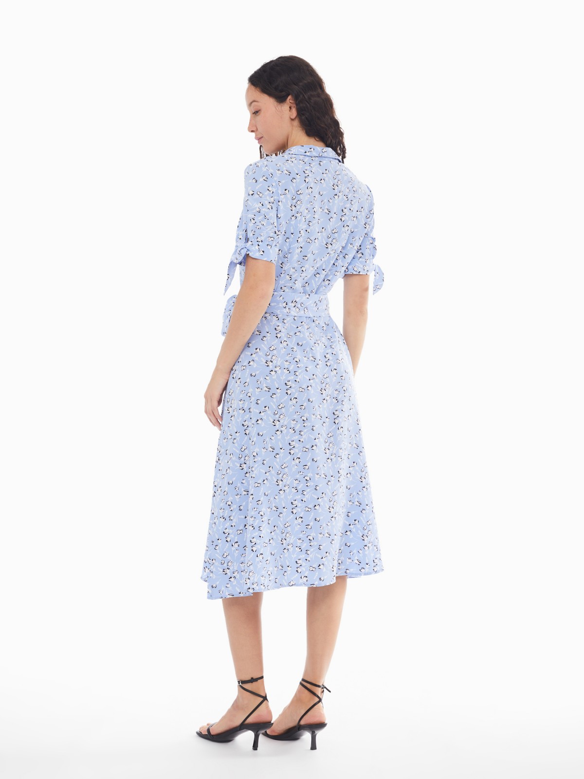 Платье-рубашка с поясом и акцентными короткими рукавами zolla 024138240412, цвет светло-голубой, размер XS - фото 6