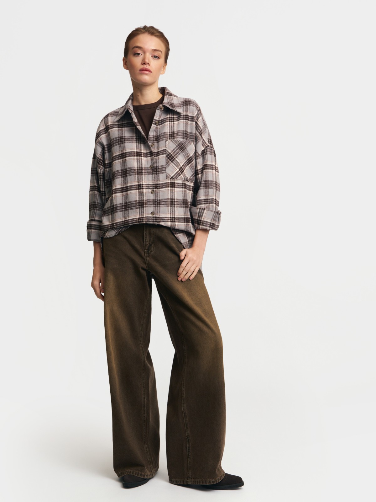 Верхняя рубашка оверсайз из фланели в клетку