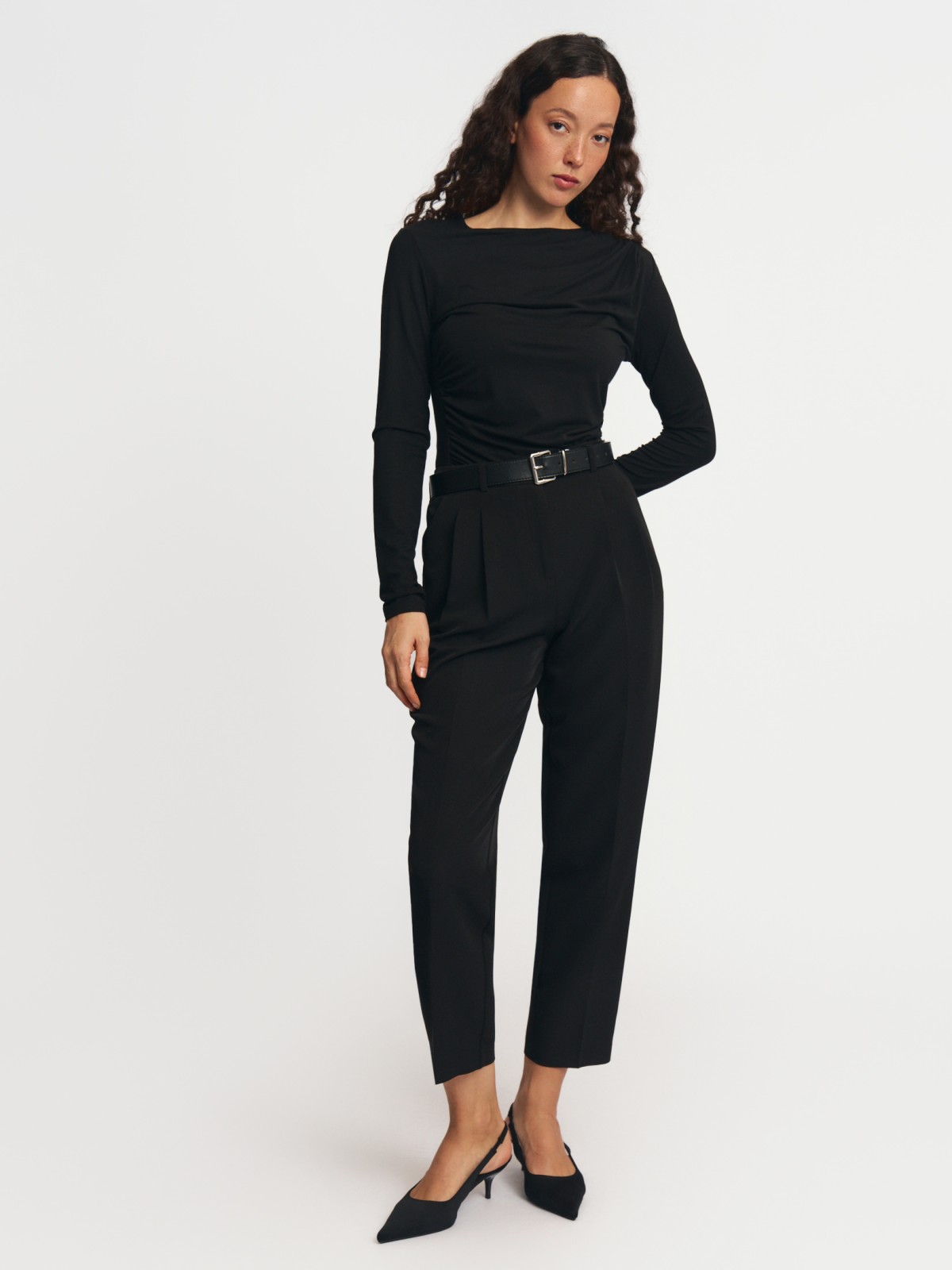 Трикотажный топ-лонгслив с драпировкой