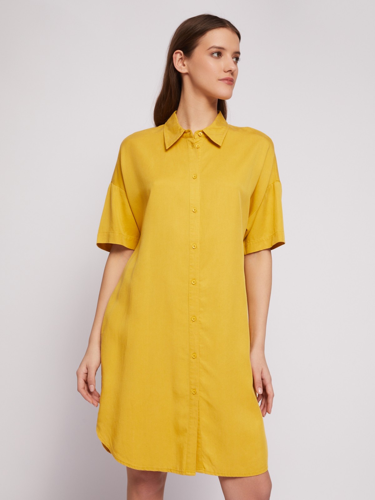 Платье-рубашка мини из лиоцелла на пуговицах zolla 02421827Y053, цвет горчичный, размер S